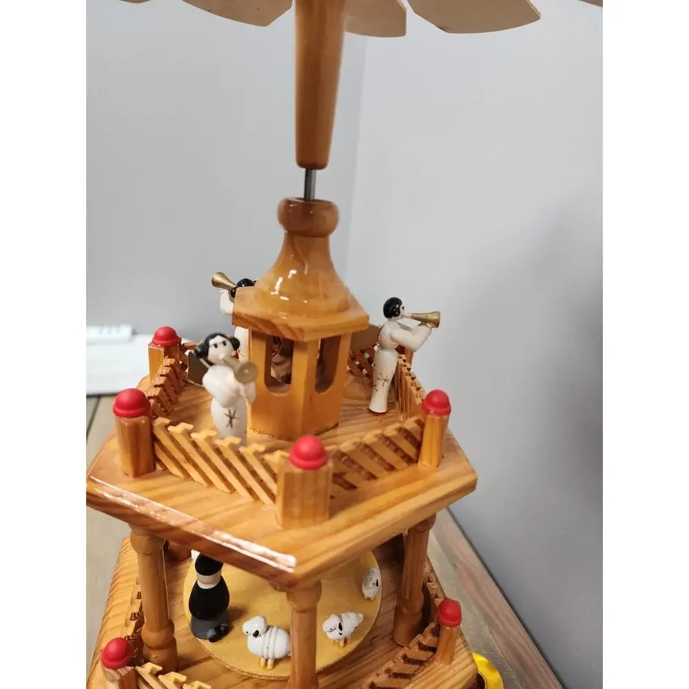 VTG Lillian Vernon 3-Tier Wooden Christmas Windmill Carousel Nativity Pyramid